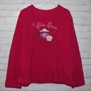 💗 Secret Treasures “Caffeine Queen” Fuzzy Sleep Top · XL (16–18) · Pink